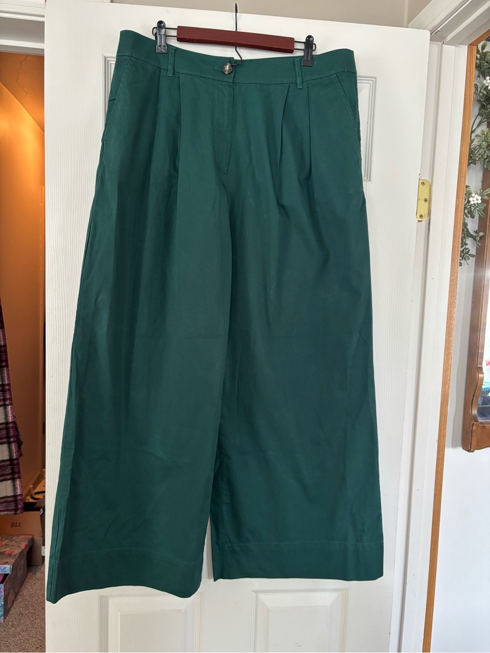 LOFT High-Waist Wide Leg Green Trousers